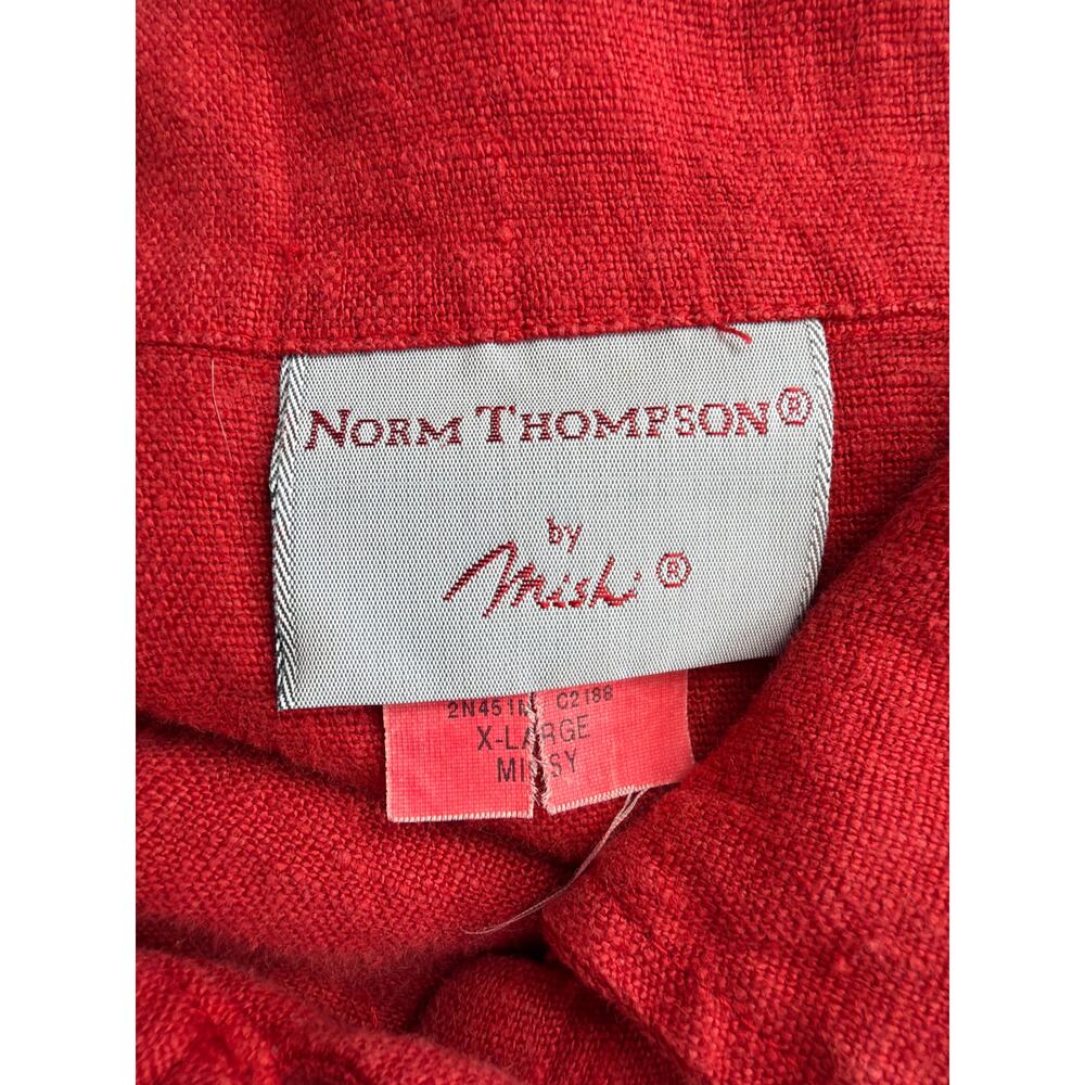 Vintage 90's Norm Thompson Red Linen Back Tie Button Midi Dress Made in USA XL - Picture 7 of 8